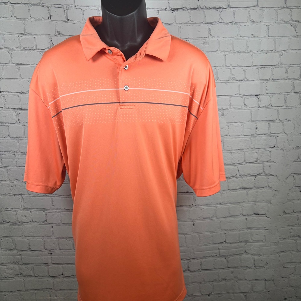 PGA Tour Mens XXL Golf Polo Shirt Coral Orange Striped Performance Short Sleeve